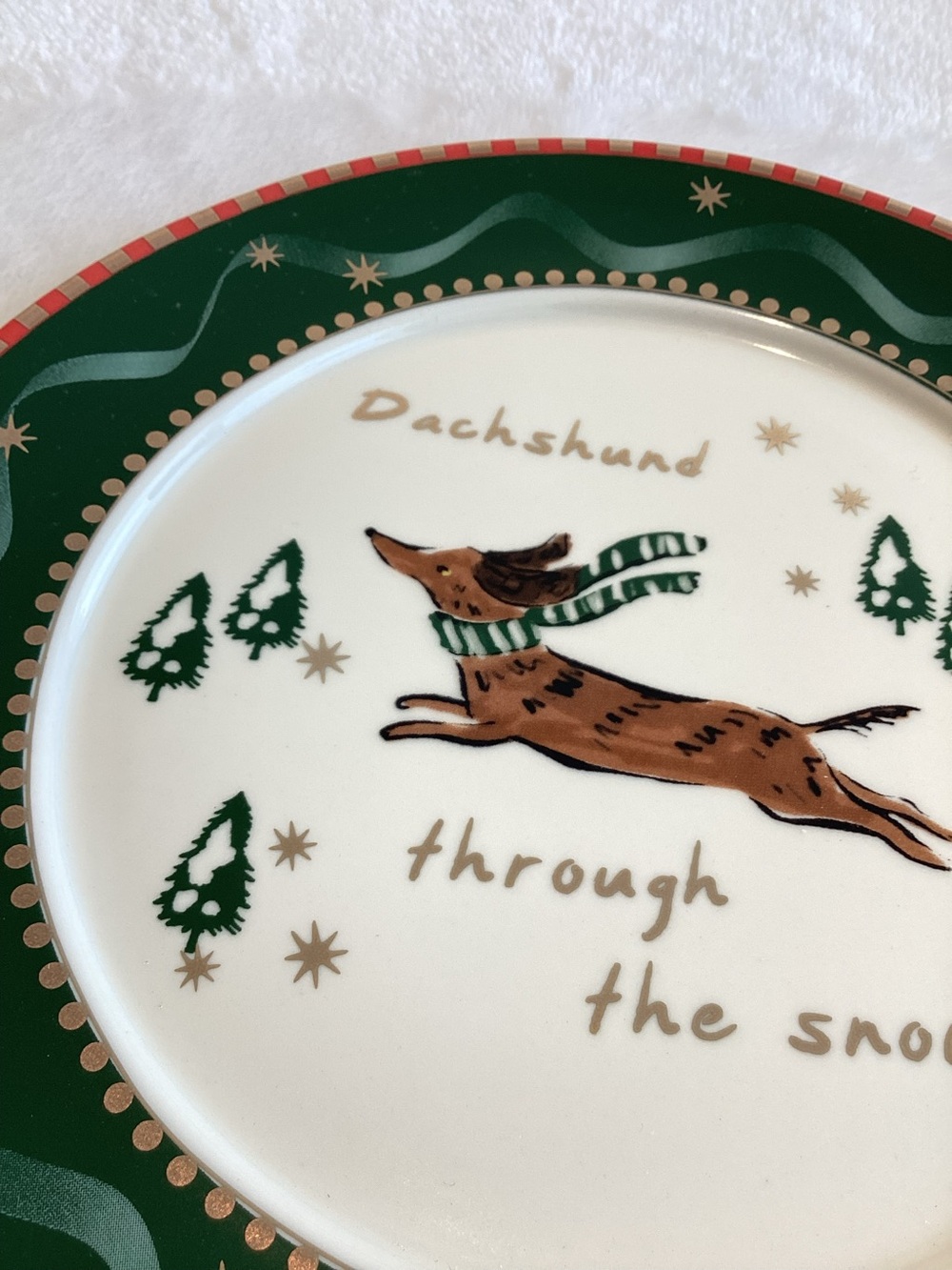 Anthropologie Dog Christmas Plate Caroline Stoneware Holiday New Dachsund NIB 8” - Picture 3 of 7